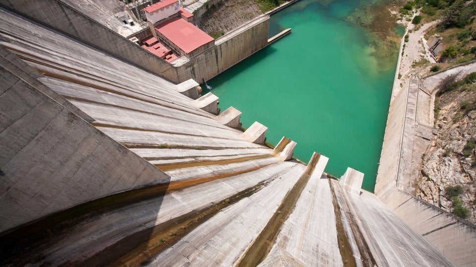 Aerial view of Iznajar hydropower dam in Spain