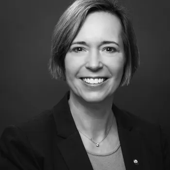 A black and white headshot of Jocelyn.