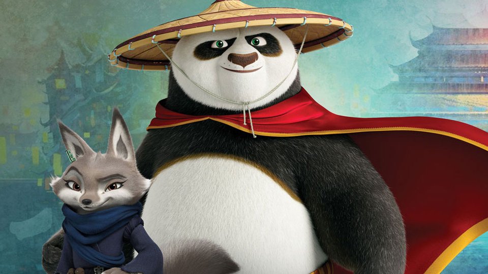 A still from Kung Fu Panda 4 showing Po the panda and Zhen the fox