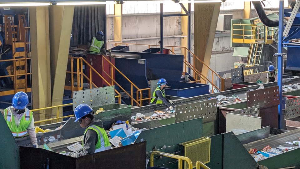 A materials recovery facility, sorting plastic waste