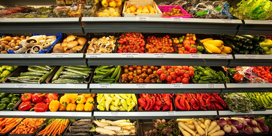 Rows of vegetables in the grocery store