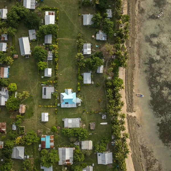 Aerial view of coastal Nacula Village on Yasawa Islands, Village