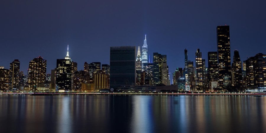 New York City skyline in the dark