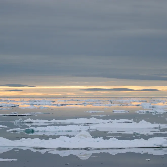 Sunsets over melting sea ice.
