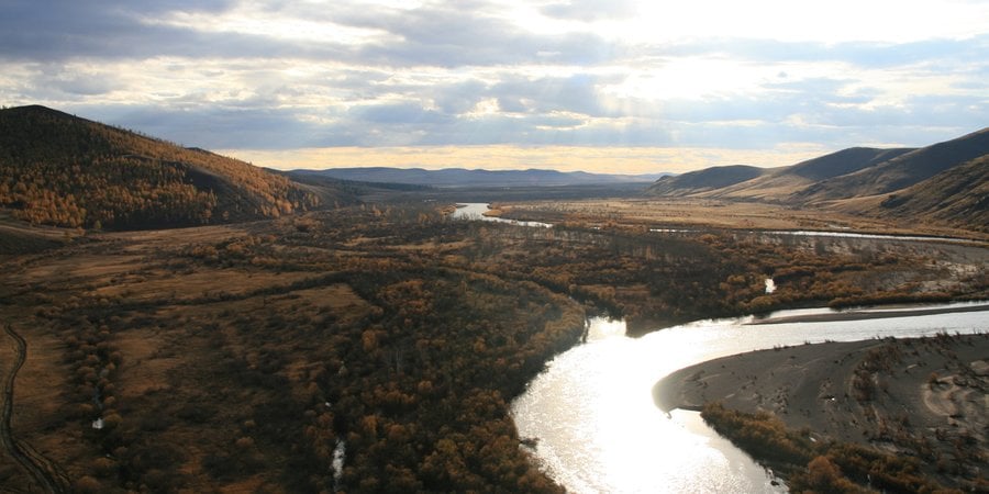 View from a mountaintop over the Onon River