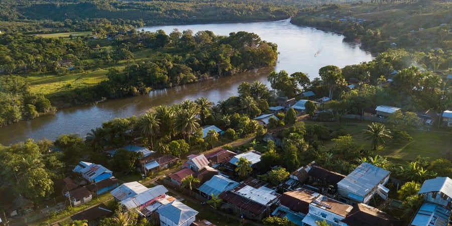 Aerial photo of village in tropical area