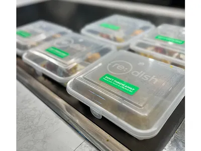A closeup photo showing reusable food containers.