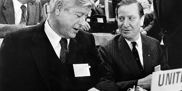 Russell E. Train attending the United Nations Conference on the Environment, on June 9, 1972 in Stockholm.