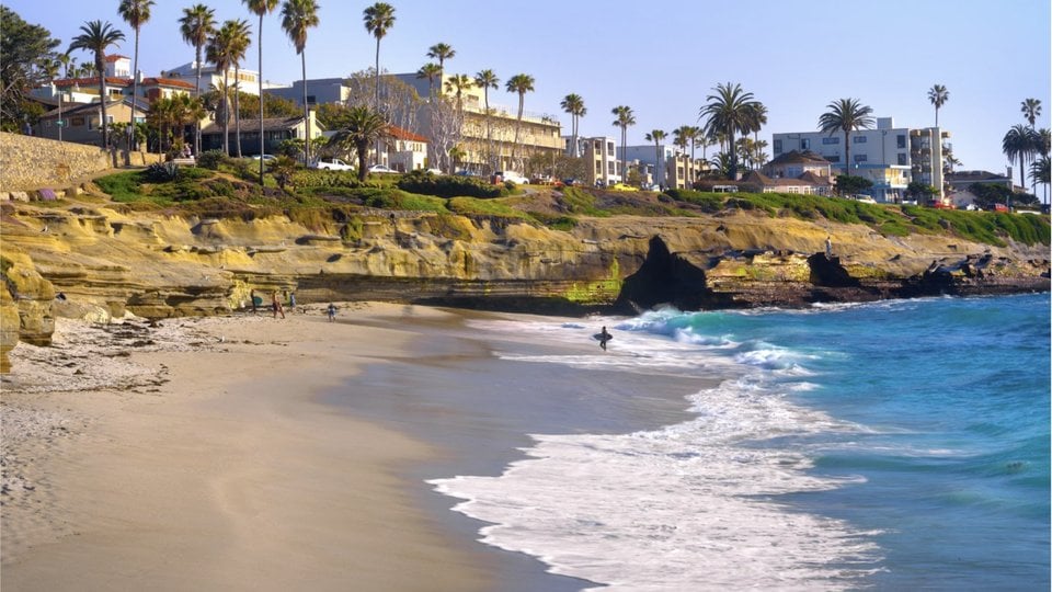 A photo of San Diego's beach with buildings in the background
