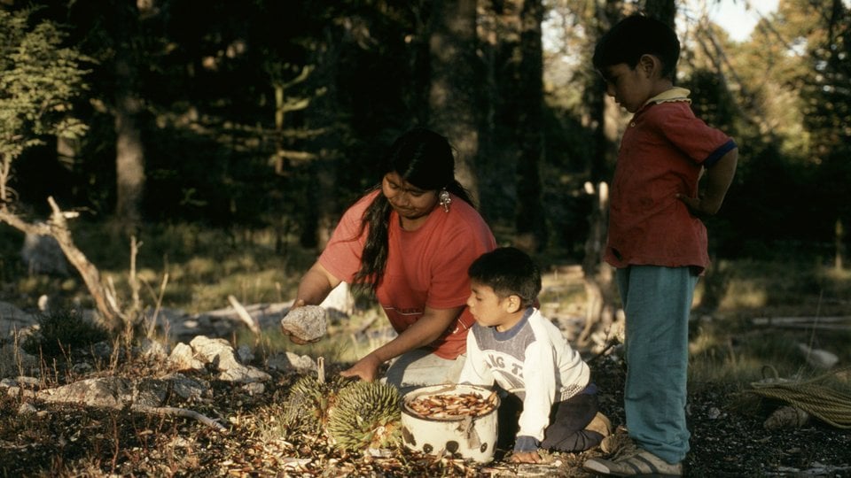 A woman and two children pictured outside gardening.