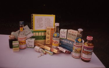 An organized display of various boxes and bottles in different shapes and sizes