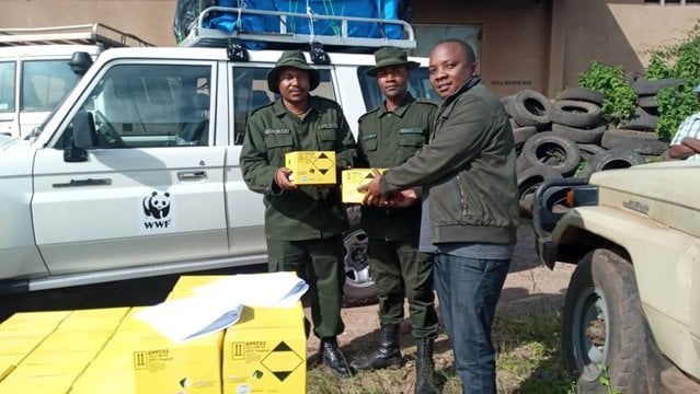 Rangers receive a shipment of mosquito repellent