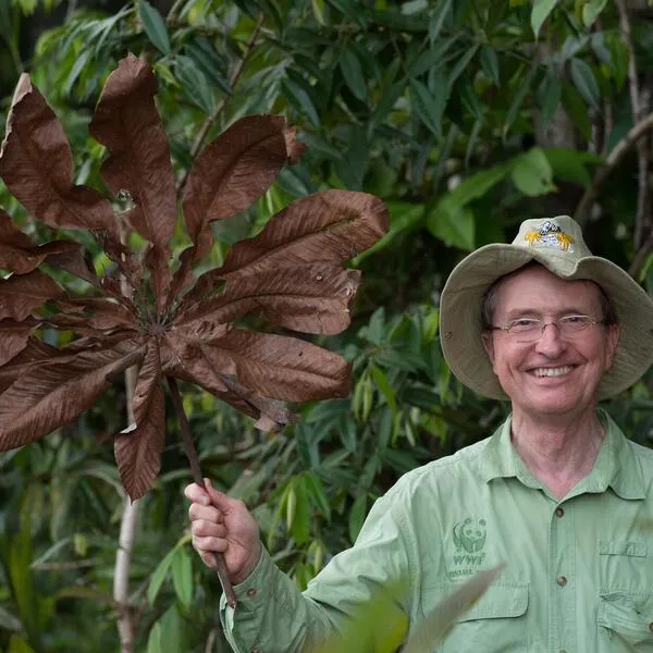 Thomas Lovejoy holding large leaf