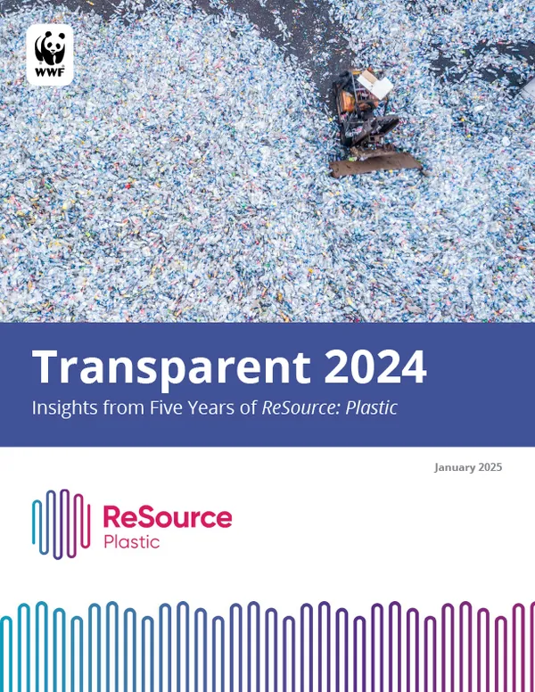 Transparent cover with photo of bulldozer pushing plastic waste