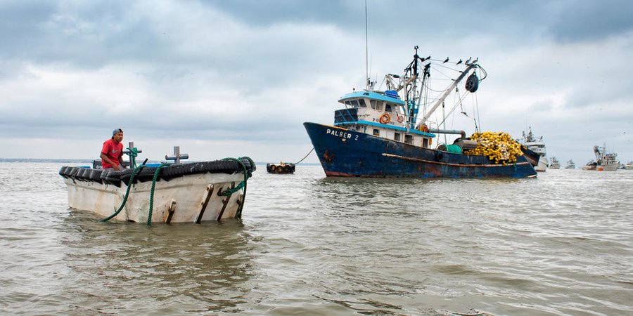 Tuna fishing boat on the water in Posorja, Ecuador.
