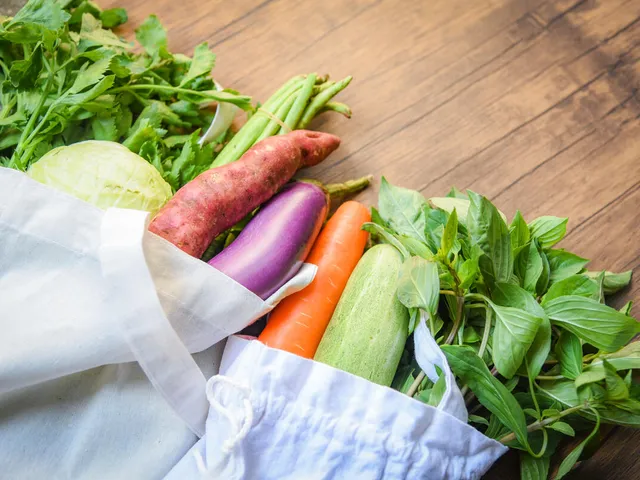 Vegetables in bag on a counter