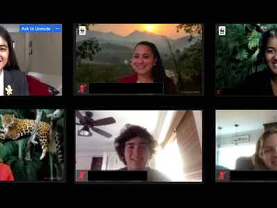 A collage of various faces using Zoom to participate in Lobby Day 2021