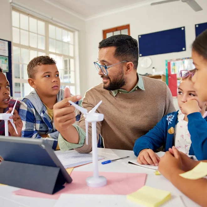 Children and teacher in a classroom
