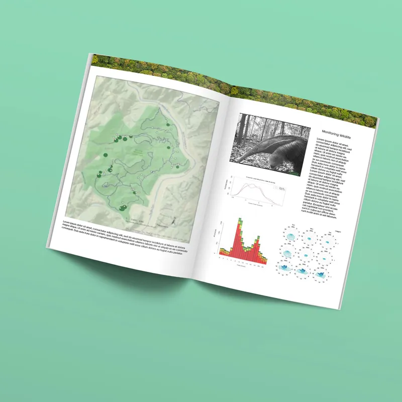 An image of a report open to a map and data on anteaters
