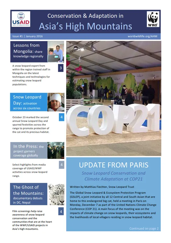 report cover with table of contents and an image of COP21 sign