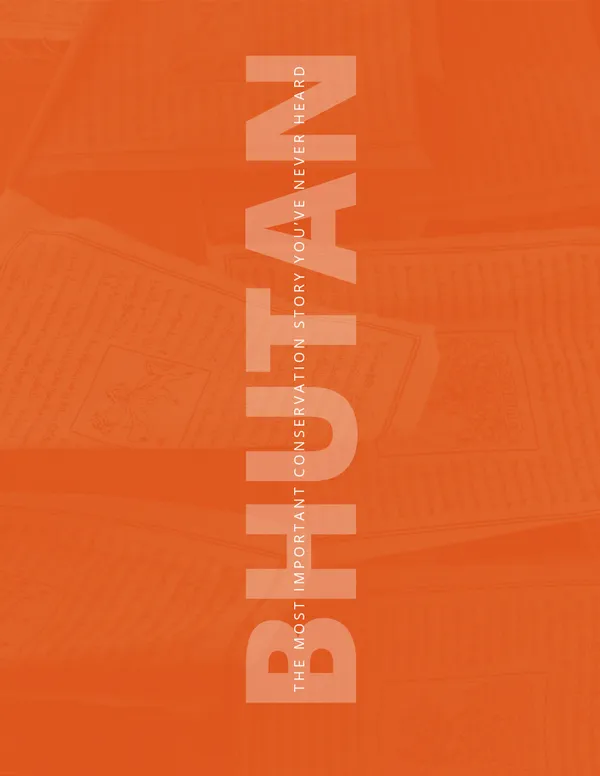 An orange report cover with the word "Bhutan" shown vertically.