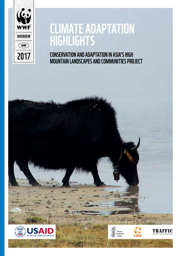 Cover of Climate Adaptation Highlights reporth with image of yak drinking water