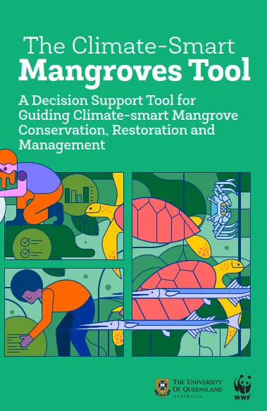 The cover of the report is green and has drawings of people, animals, and plants in various colors.