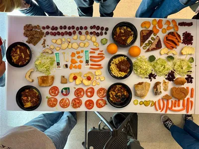 Food waste arranged artfully on a table