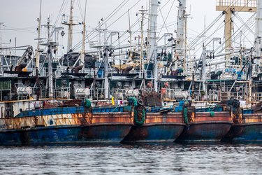 200 fishing boats were grounded because of IUU, company's license suspended. New minister of marine affairs and fisheries - Susi Pudjastuti - taking more hardine approach to fisheries law enforcement, Indonesia.