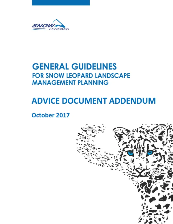 A report cover showing a black and white illustration of a snow leopard with blue eyes on a white background