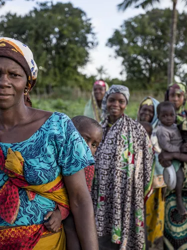 A group of women and children from the Sicubir community, Angoche, Mozambique.