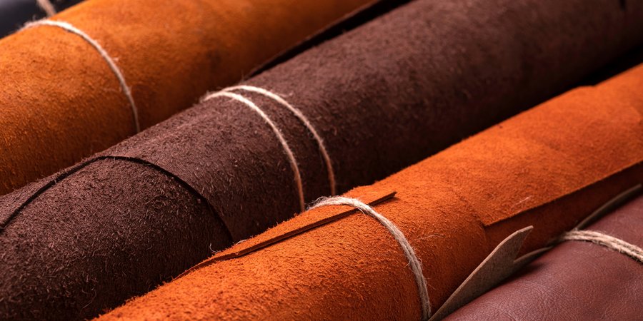 rolls of red and brown leather