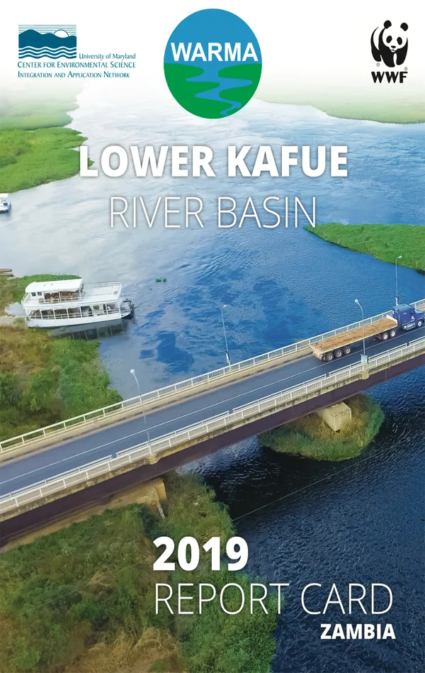A report cover showing an aerial view of a bridge over a river with a boat