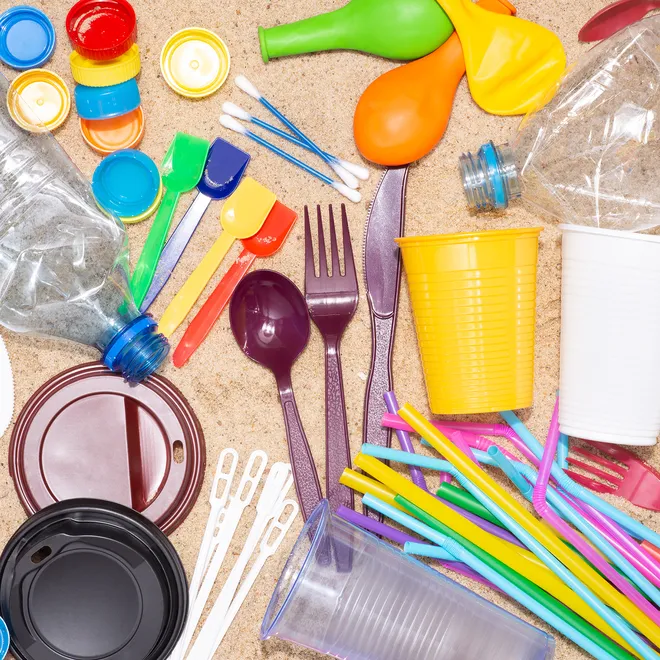 various single-use plastic items