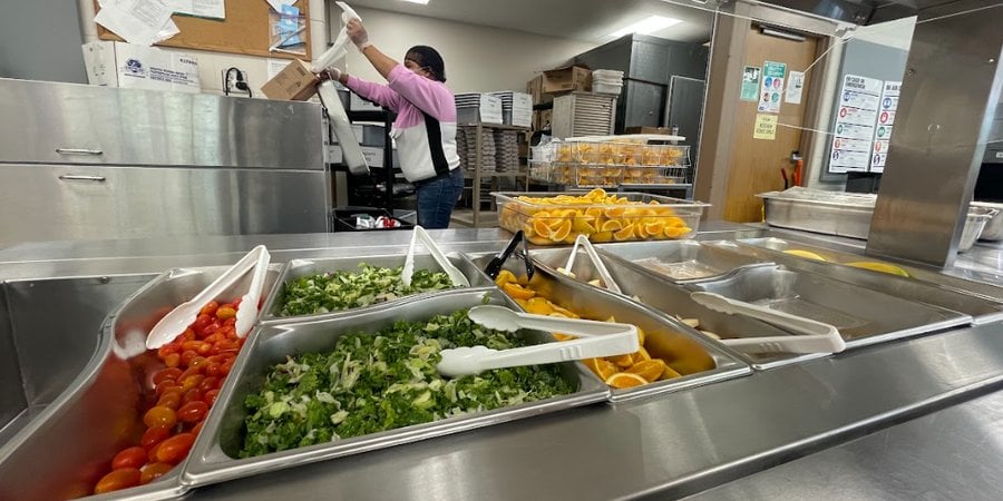 A salad bar at a school cafeteria
