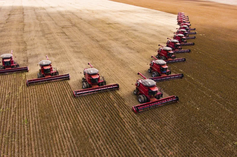 Mass soybean harvesting at a farm in Brazil