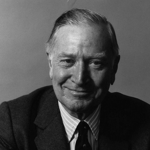 A black and white photo of Russell Train