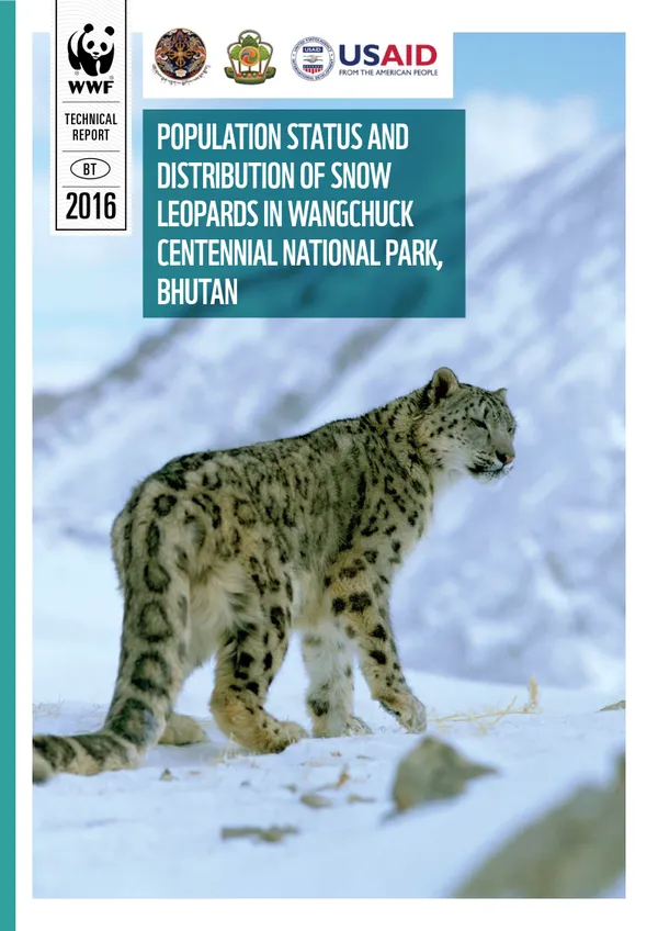 A scientific report cover with a photo of a snow leopard.